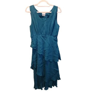 Click by Color Me Cotton Aqua Blue Dress Tiered Sleeveless Midi Size M